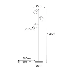 Lampadaire Art Déco noir 3 lumières avec verre fumé - Vidro