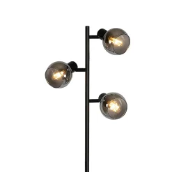 Lampadaire Art Déco noir 3 lumières avec verre fumé - Vidro