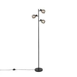 Lampadaire Art Déco noir 3 lumières avec verre fumé - Vidro