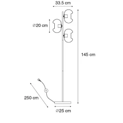 Lampadaire Art Déco noir avec verre fumé 3 lumières - Ayesha