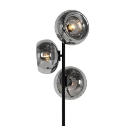 Lampadaire Art Déco noir avec verre fumé 3 lumières - Ayesha