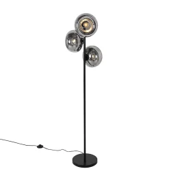 Lampadaire Art Déco noir avec verre fumé 3 lumières - Ayesha