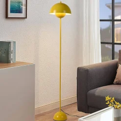 Lampadaire au Design Nordique Jaune avec Base Parabolique, Douille E27 pour Salon, Salle à Manger et Chambre