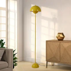 Lampadaire au Design Nordique Jaune avec Base Parabolique, Douille E27 pour Salon, Salle à Manger et Chambre