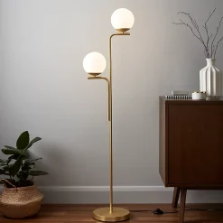 Lampadaire Baldaz 2 lumières GoodHome E14 laiton doré l.35,5 x H.14 cm