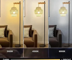 Lampadaire Bambou connecté à Intensité Variable, Télécommande & Ampoule, Classe énergétique D