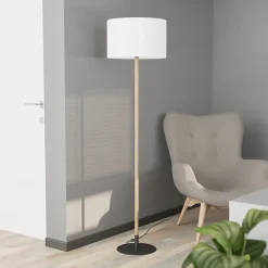 Lampadaire bois et pied métal noir Myrtus H.160 x Ø40cm E27 15W GoodHome