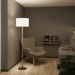 Lampadaire bois et pied métal noir Myrtus H.160 x Ø40cm E27 15W GoodHome