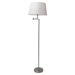 Lampadaire 'BOLOGNA' hauteur 158 cm en métal en nickel satiné, abat-jour textile beige, E27