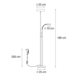 Lampadaire bronze avec LED et variateur avec lampe de lecture - Kelso