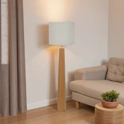 Lampadaire Cesar pied en bois et abat-jour effet lin 15W IP20 H.167 x Ø44 cm Corep