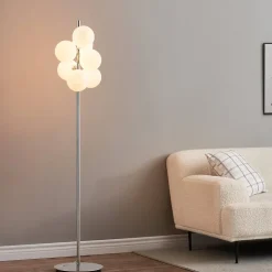 Lampadaire chromé tendance 7 sphères en verre 160 cm - Nicolea