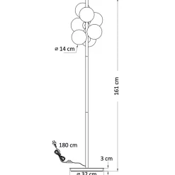 Lampadaire chromé tendance 7 sphères en verre 160 cm - Nicolea