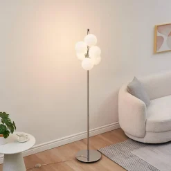 Lampadaire chromé tendance 7 sphères en verre 160 cm - Nicolea