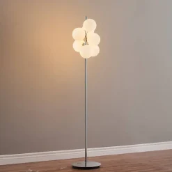 Lampadaire chromé tendance 7 sphères en verre 160 cm - Nicolea
