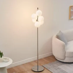 Lampadaire chromé tendance 7 sphères en verre 160 cm - Nicolea