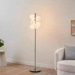 Lampadaire chromé tendance 7 sphères en verre 160 cm - Nicolea