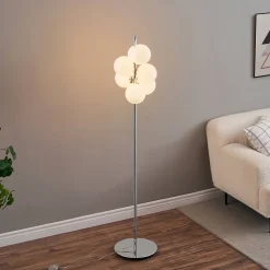 Lampadaire chromé tendance 7 sphères en verre 160 cm - Nicolea