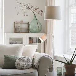 Lampadaire classique en acier avec abat-jour gris et liseuse - Retro