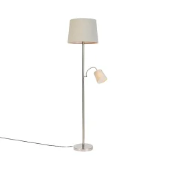 Lampadaire classique en acier avec abat-jour gris et liseuse - Retro