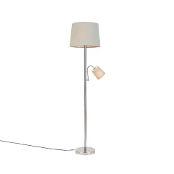 Lampadaire classique en acier avec abat-jour gris et liseuse - Retro