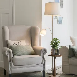 Lampadaire classique en acier avec abat-jour blanc et liseuse - Retro