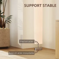 Lampadaire colonne sur pied design H.120 cm acier inox tissu blanc