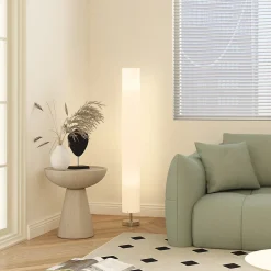 Lampadaire colonne sur pied design H.120 cm acier inox tissu blanc