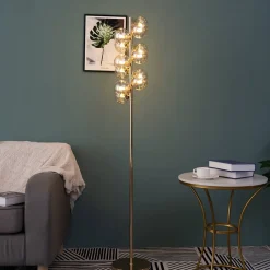 Lampadaire contemporain doré à verres ambrés - Ambrosia