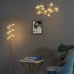 Lampadaire contemporain doré à verres ambrés - Ambrosia