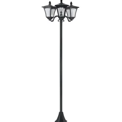 Lampadaire de jardin luminaire extérieur solaire LED 3 têtes 120 Lm dim. 51,5L x 47l x 182,5H cm acier inox. plastique noir