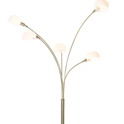 Lampadaire design en laiton avec verre opale 5 lumières - Sixties Marmo