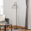 Lampadaire design industriel grillagé et arqué 40 W max. métal noir rotin