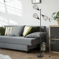 Lampadaire design industriel 3 ampoules max. 40 W abat-jour cage métal noir