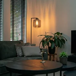 Lampadaire design noir avec verre fumé - Qara Down