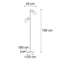 Lampadaire design noir avec or 2 lumières - Stijn