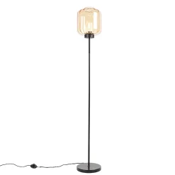 Lampadaire design noir avec verre ambré - Qara