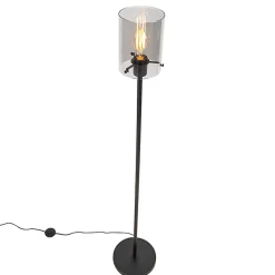 Lampadaire design noir avec verre fumé - Dome