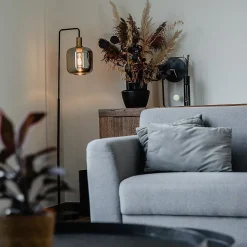 Lampadaire design noir avec verre doré et fumé - Zuzanna