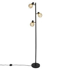 Lampadaire design noir avec or 3 lumières orientables - Mesh