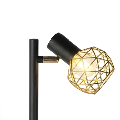 Lampadaire design noir avec or 3 lumières orientables - Mesh