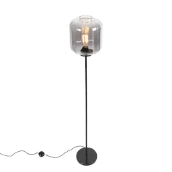Lampadaire design noir avec verre fumé - Qara