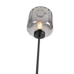 Lampadaire design noir avec verre fumé - Qara