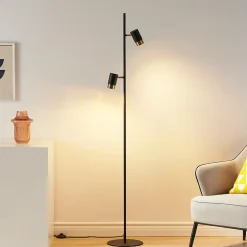 Lampadaire design noir double spots orientables - Elya