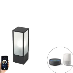Lampadaire d'extérieur intelligent noir avec verre nervuré 40 cm incl. WiFi A60 - Charlois
