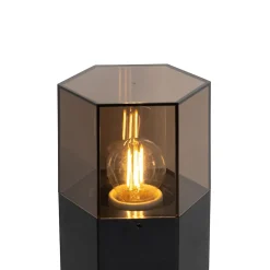 Lampadaire d'extérieur noir avec abat-jour fumé hexagonal 30 cm - Denmark