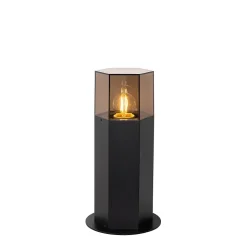 Lampadaire d'extérieur noir avec abat-jour fumé hexagonal 30 cm - Denmark