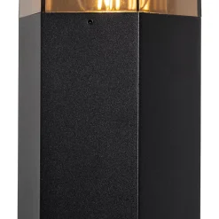 Lampadaire d'extérieur noir avec abat-jour fumé hexagonal 30 cm - Denmark