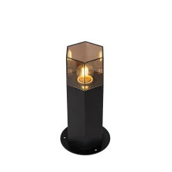 Lampadaire d'extérieur noir avec abat-jour fumé hexagonal 30 cm - Denmark