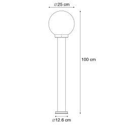 Lampadaire d'extérieur noir avec globe transparent 100 cm IP44 - Sfera
